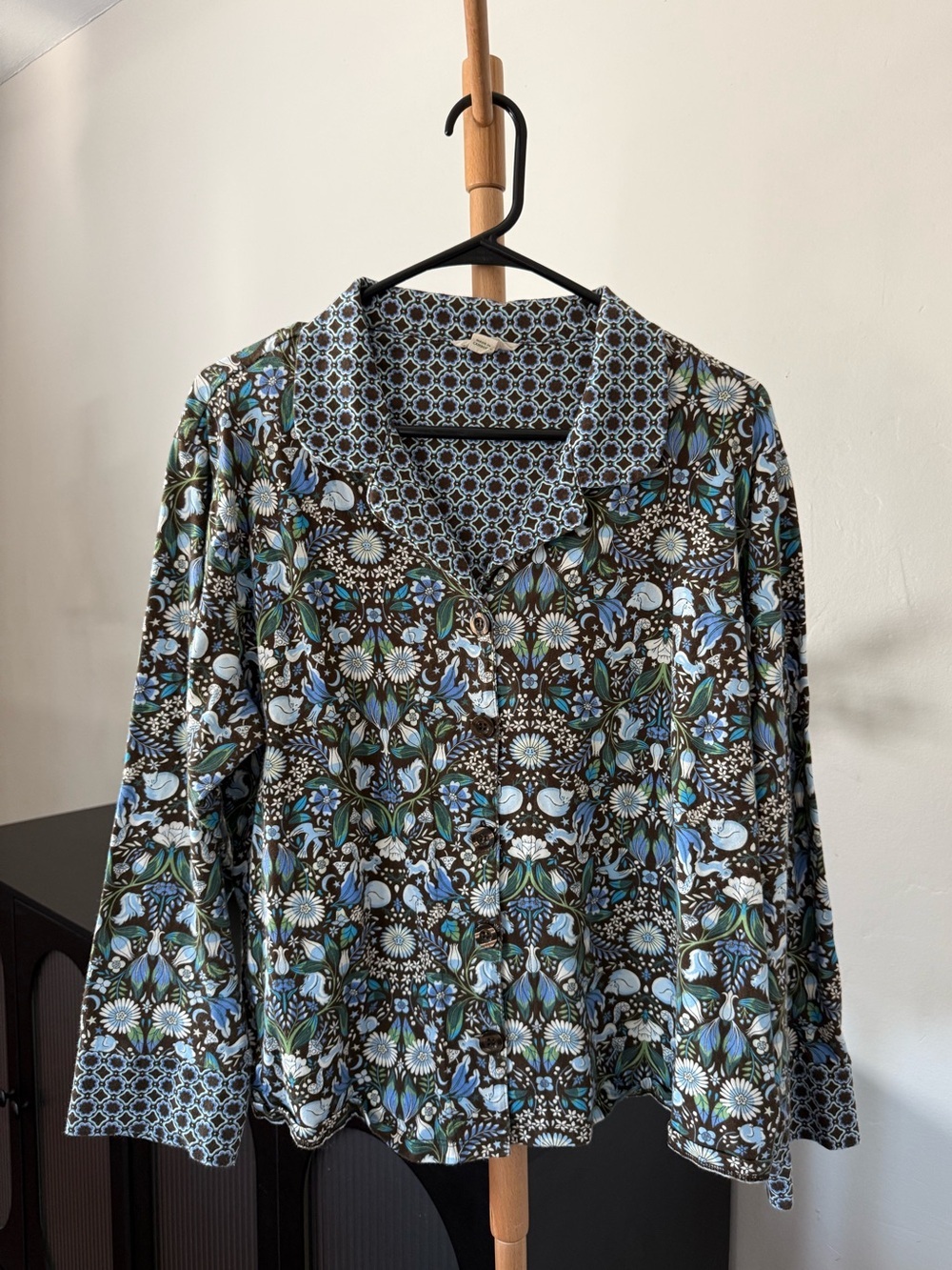 Vera Bradley Blue Patterned Boho Long Sleeve Button Up Blouse Women’s Size XL
